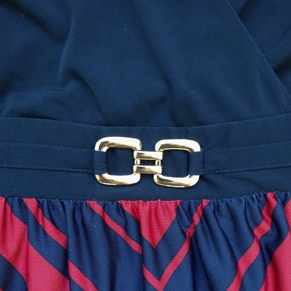 Catherines Navy Blue Red Chevron Surplice Neck Sleeveless Maxi Dress Stretch - Picture 4 of 6